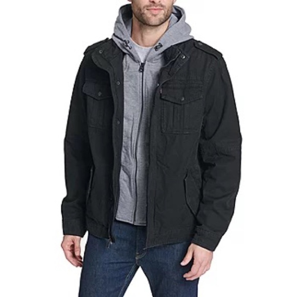 🔻Levi's Washed Cotton Hoody Sherpa Trucker Jacket Black Size Small🔻